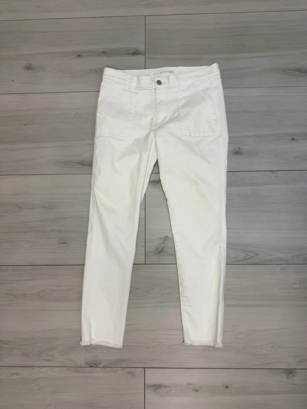 LOFT Skinny Crop Jeans White High-Rise Frayed Hem Sz 29/8 Coastal Classic Summer
